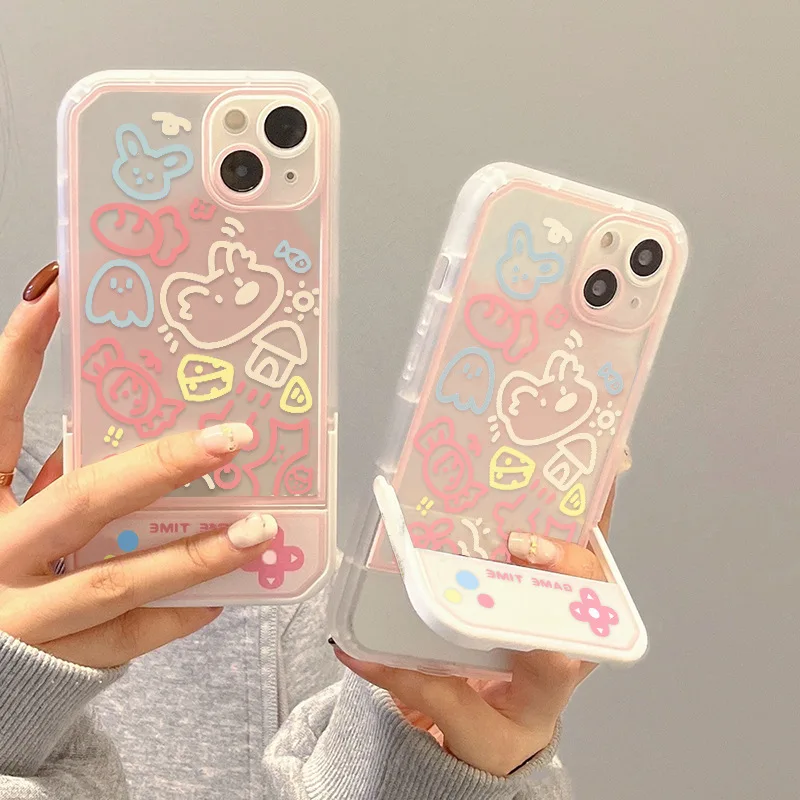 Doodle Animal Fish Radish Ins Phone Cases for IPhone 11 12 13 14 Pro Max for IPhone XS XR Korean Vintage IPhone Case Blue New