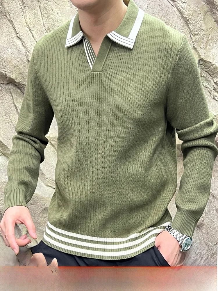 

Итальянский мужской вязаный эластичный свитер с воротником, дизайнерский цвет Blo, новая осенняя мода, дышащий полиэстер, длинный све