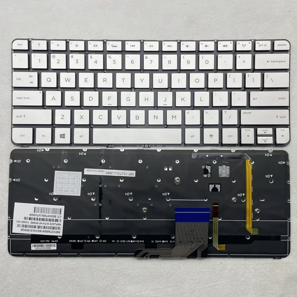 

US Backlit Laptop Keyboard For HP Spectre 13-3000 13-3000ea 13-3000ed 13-3000ee 13-3000er 743897-001 Silver US Layout