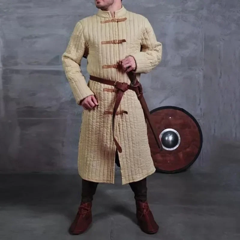 중세 Gambeson 남성용 가죽 갑옷 재킷, 패딩 코트, 전사 기사, 할로윈 코스튬, 성인 OA용 아케톤 복장