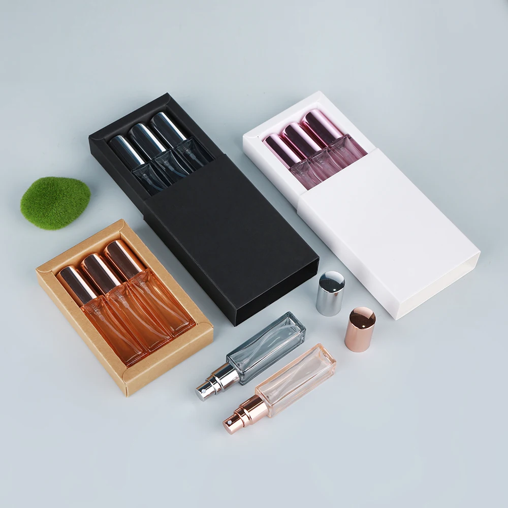 1박스에 3개 10ml 향수병 컬러풀 두꺼운 유리 향수병 향수 분무기 정교한 포장 상자 선물