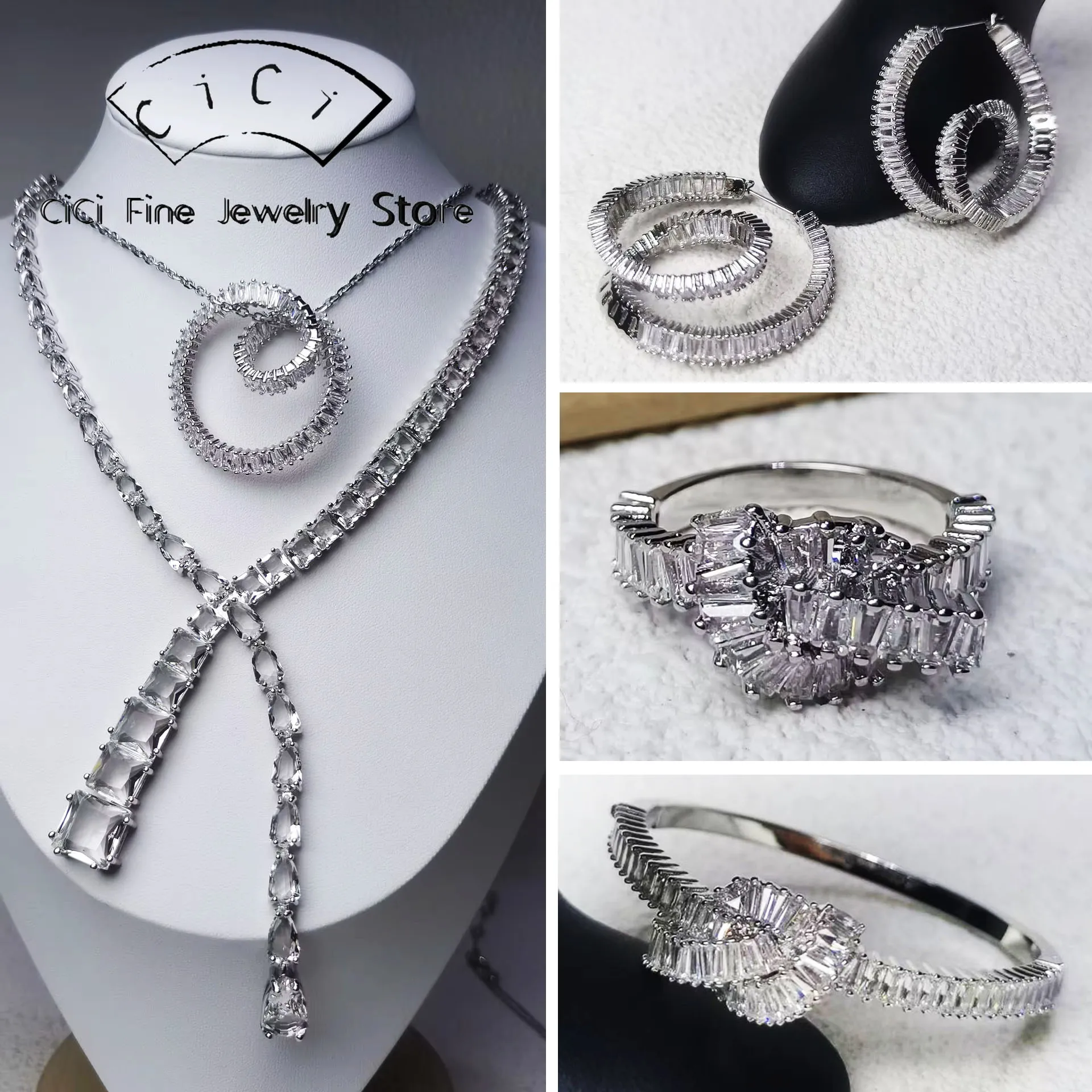 

2025 New Trend Sparkling Crystal Twist Earrings Necklace Bracelet Ring for Women Luxury Fine Jewelry Set Wedding Accessories