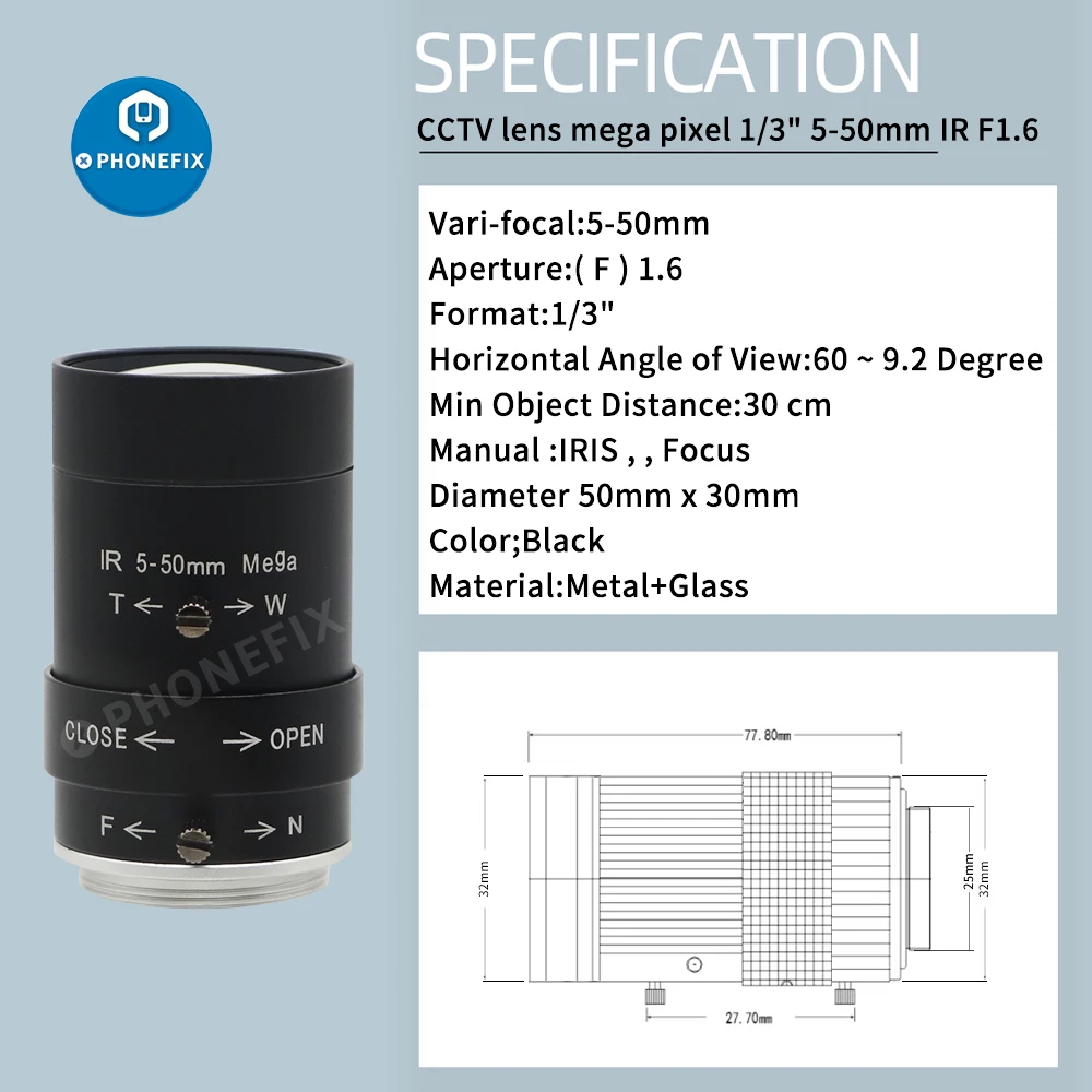 Imagem -04 - Lente do Cctv da Câmera 550 mm F1.6 do Córrego Vivo de Digitas para Ensinar o Reparo Científico do Telefone da Pesquisa da Monitoração da Videoconferência 2mp