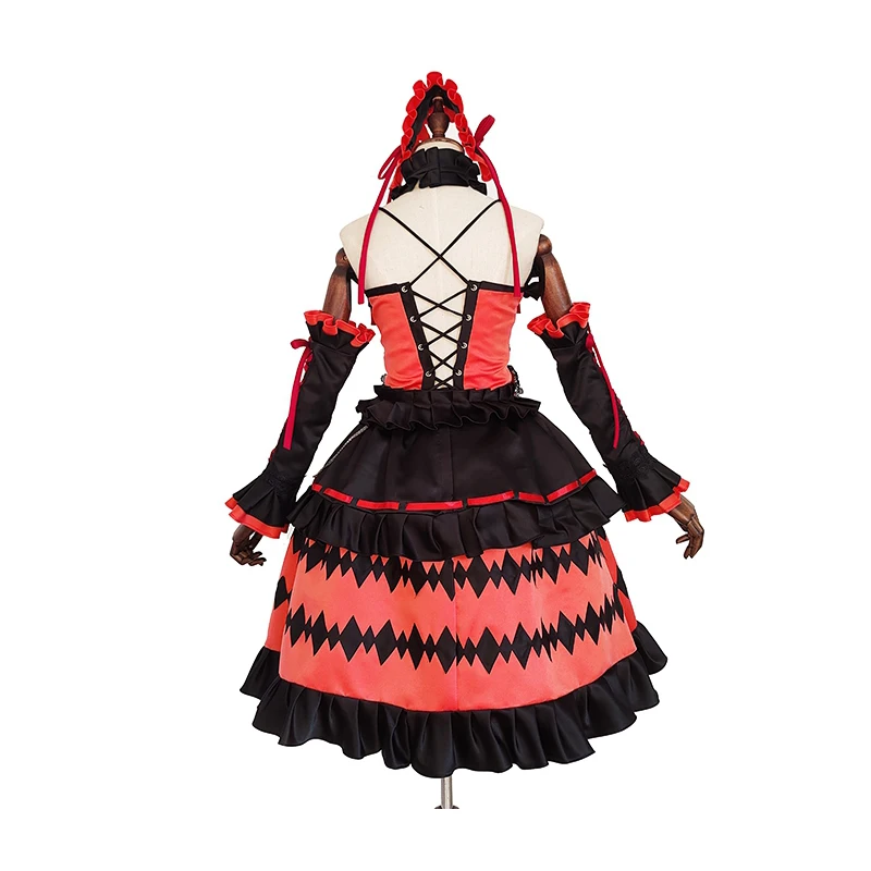 อะนิเมะวันที่ A Live Tokisaki Kurumi คอสเพลย์เครื่องแต่งกายสีส้มสีแดงชุดแฟนซี Lolita ชุดเจ้าหญิงฮาโลวีน