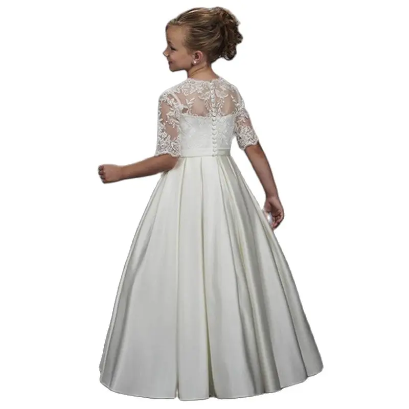 Elegante Blume Mädchen Kleider Spitze Appliqué Ärmel Cascading Kinder Pageant Kleider Für Hochzeiten Erstkommunion Kleider