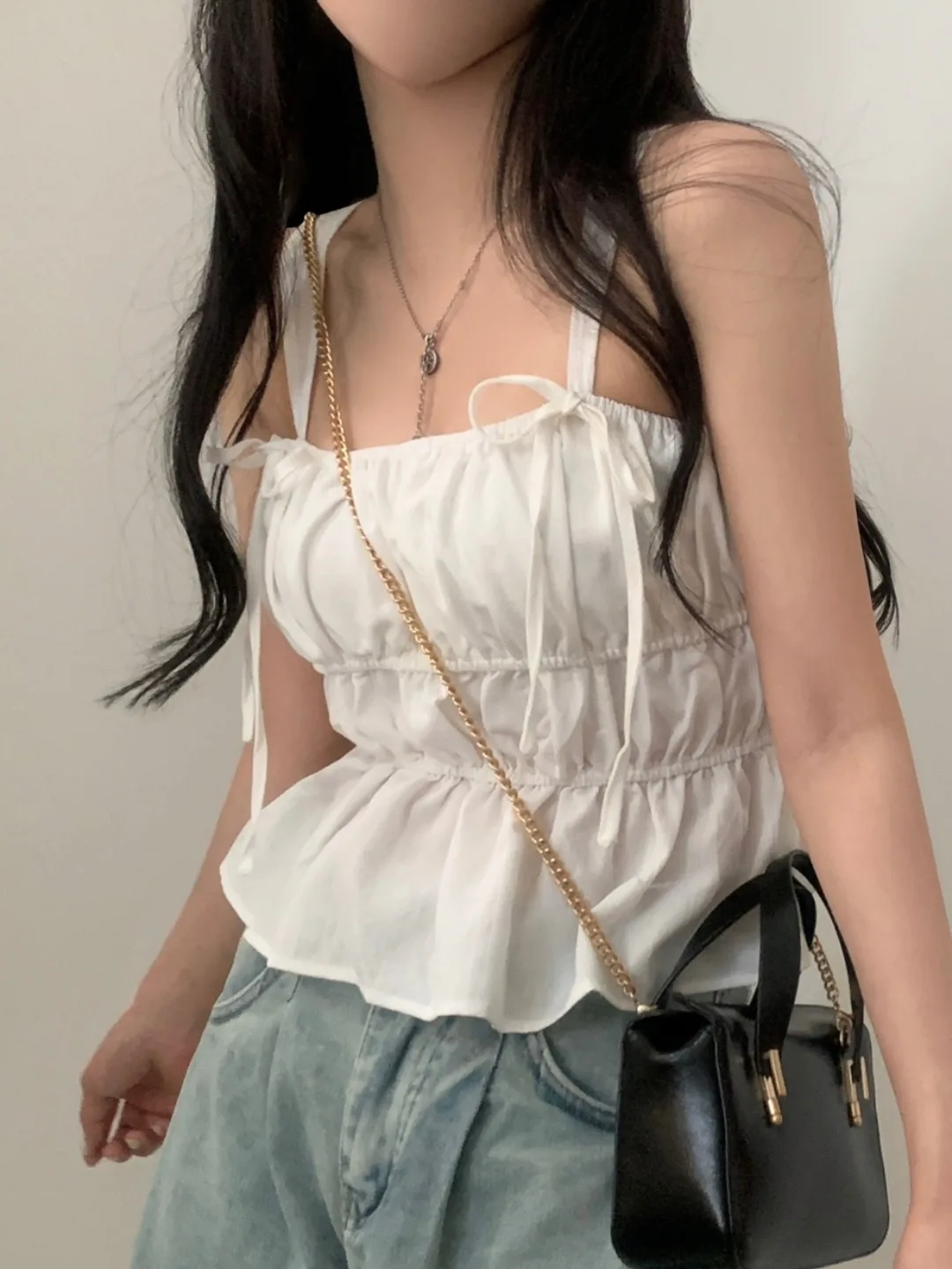 Chic Summer Anti-età Nodo ort Strapl Vest Capispalla da donna Top Vita raccolta Design Pendolarismo Sle Polyeste...