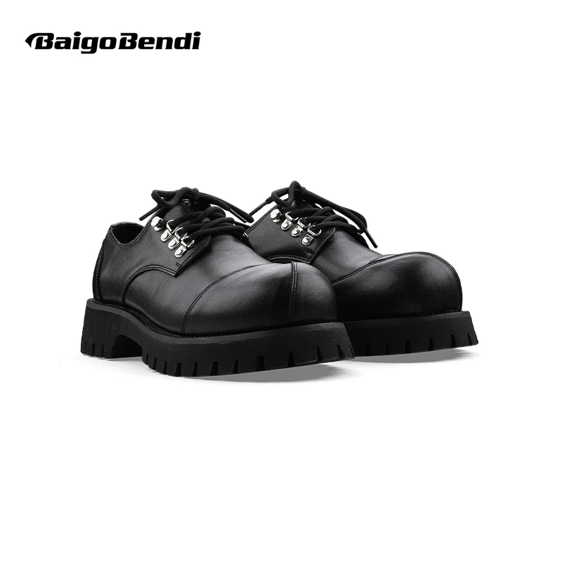 

Recommand! Modern Cool Men Must Get Special Cutting Line Design Big Head Derby Shoes Metal Punk Style Young Male Oxfords