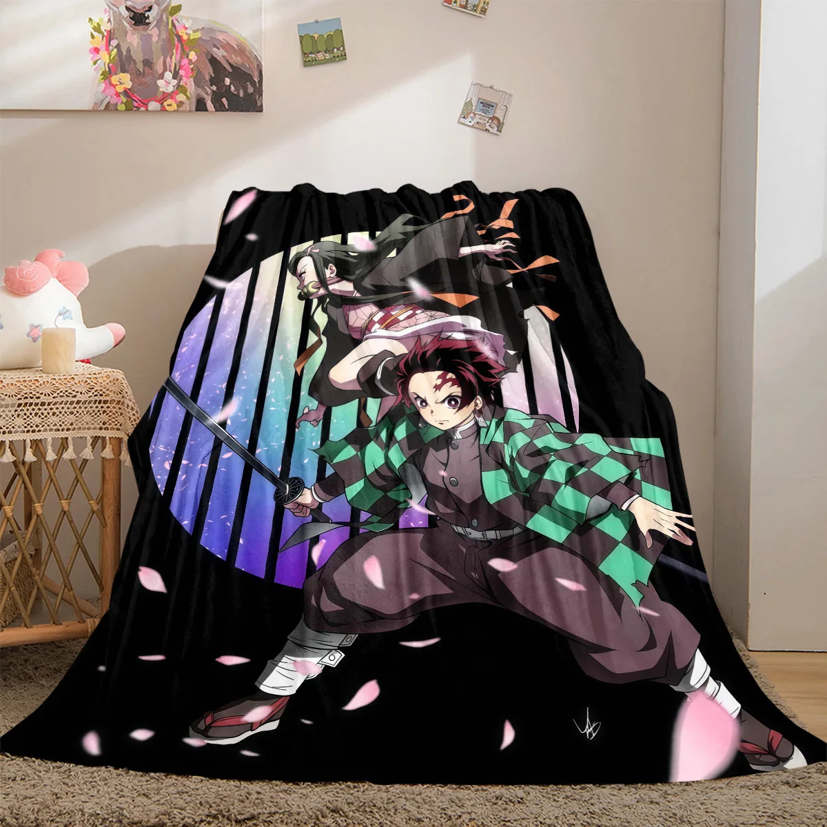 Demon Slayer Tanjiro Nezuko All-Season Versatile Travel Blanket Compact Suitable for Office Nap & Outdoor Camping LXRa4
