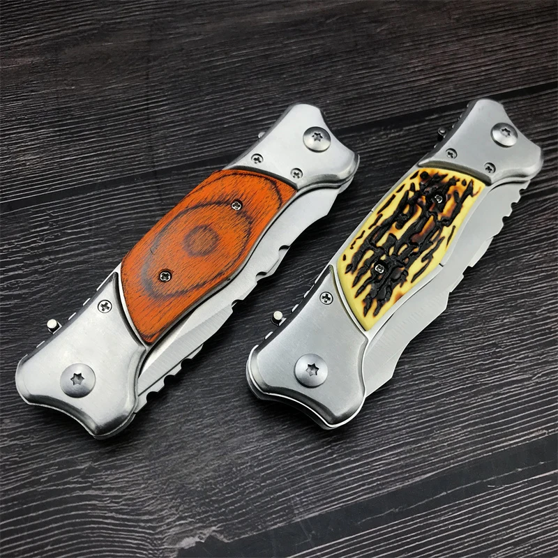 Russia Combat Tactical Assisted Folding Knife 2 Sides Blade Wood/resin Handle Hunting Camping Outdoor EDC Tool