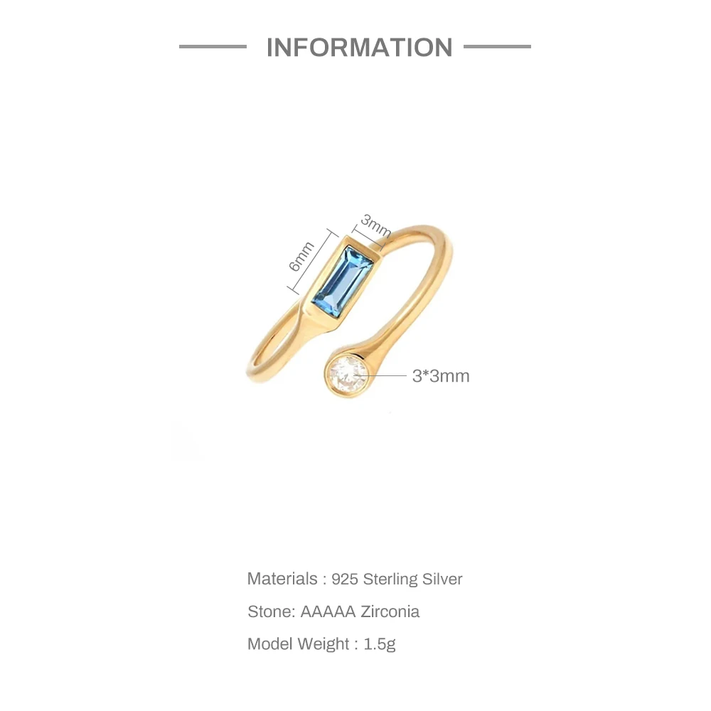 925 Sterling Silver Opening Rings Colorful Square Zircon Cocktail Ring For Women Girls Unique Hiphop Party Jewerly
