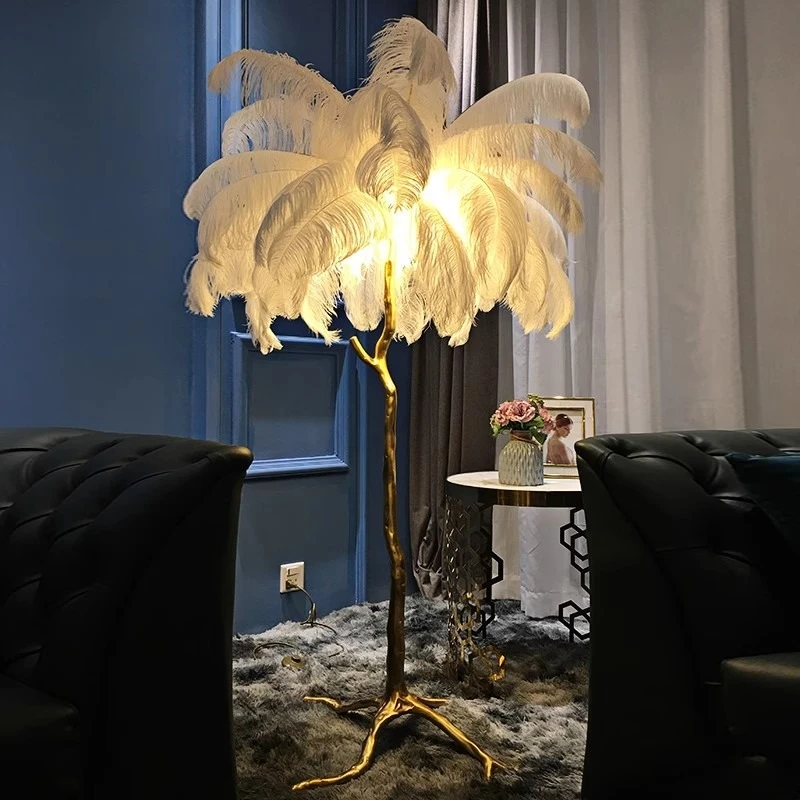 

Nordic Ostrich Feather Floor Lights Modern Luxury Ins Table Lamps for Live Broadcast Room Atmosphere Decoration Lighting Fixture