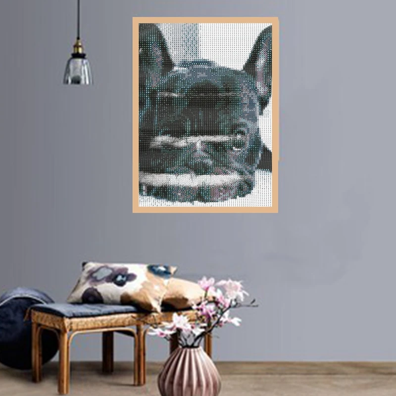 AAAC-5D Diy Diamond Painting Cross Stitch Small Black Dog Heads Full Diamond Embroidery French Bulldog Round Diamond Puppy