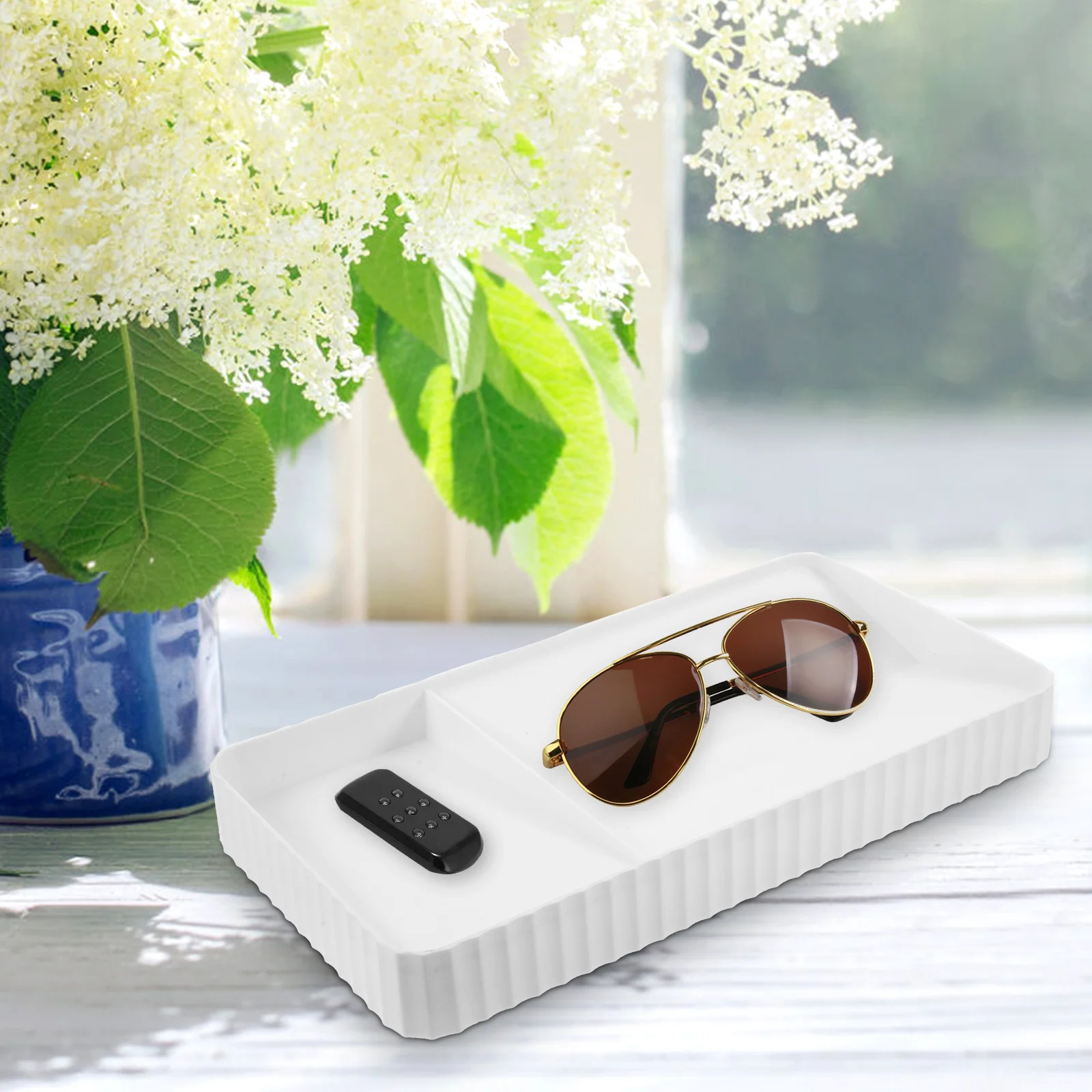 

Desk Tray Stationery Storage Jewelry Holder White Pen Pencil Tray Ring Dish Key Home Office Decorative Plate Necklace Earring