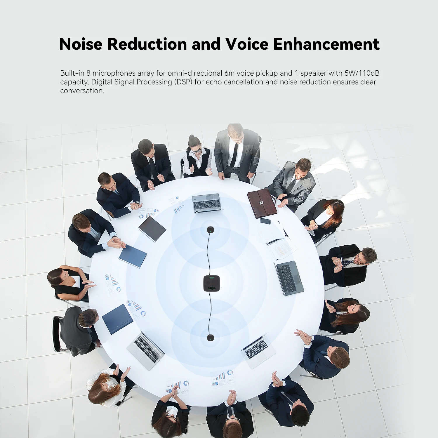 เท็นเวโอ เอ็ม6บีเอ็กซ์ ลำโพงสำหรับการประชุมแบบไร้สาย พร้อมไมโครโฟนเสริม 2 ตัว ระยะรับเสียง 29 ฟุต (9 เมตร)