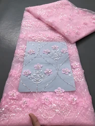 Kalume Blue African Tulle Lace Fabric 3D Flower 2024 High Quality French Nigerian Mseh Lace Fabric For Women Party Dress F4003