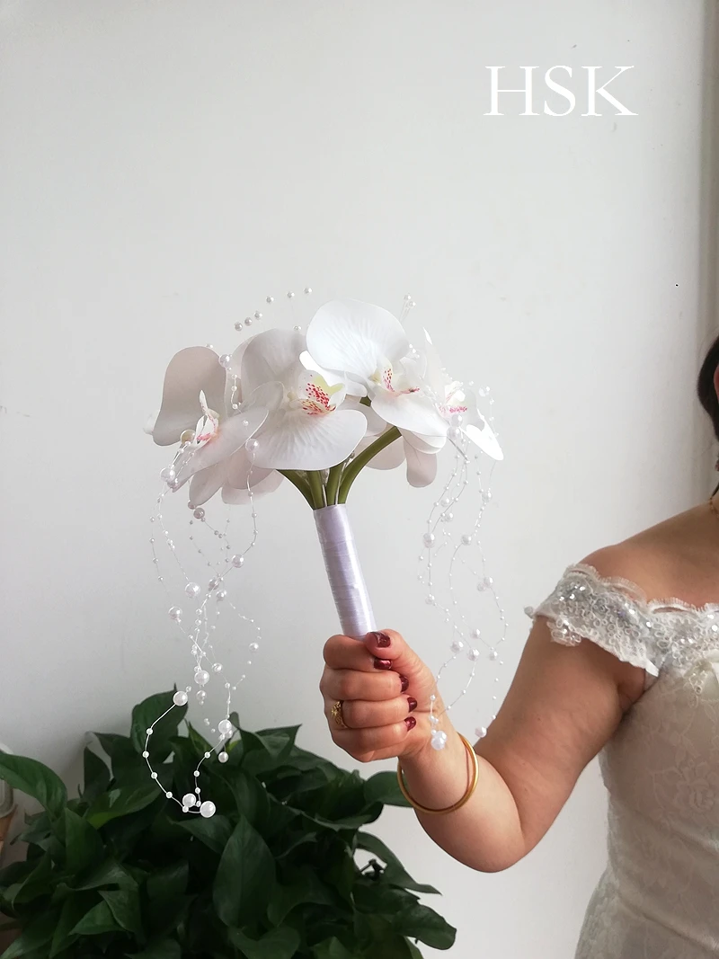 Ramos de boda, centro de mesa nupcial, cadena de perlas, combinación de Phalaenopsis, flores de sujeción para novia