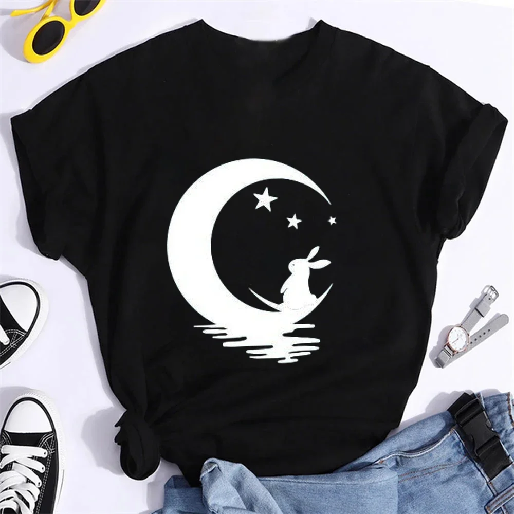 New Women's T-shirt Moon Eclipse Process Plus Size Trend Cute Fashion Tops Harajuku Y2k Simple and Versatile Black Women Tees