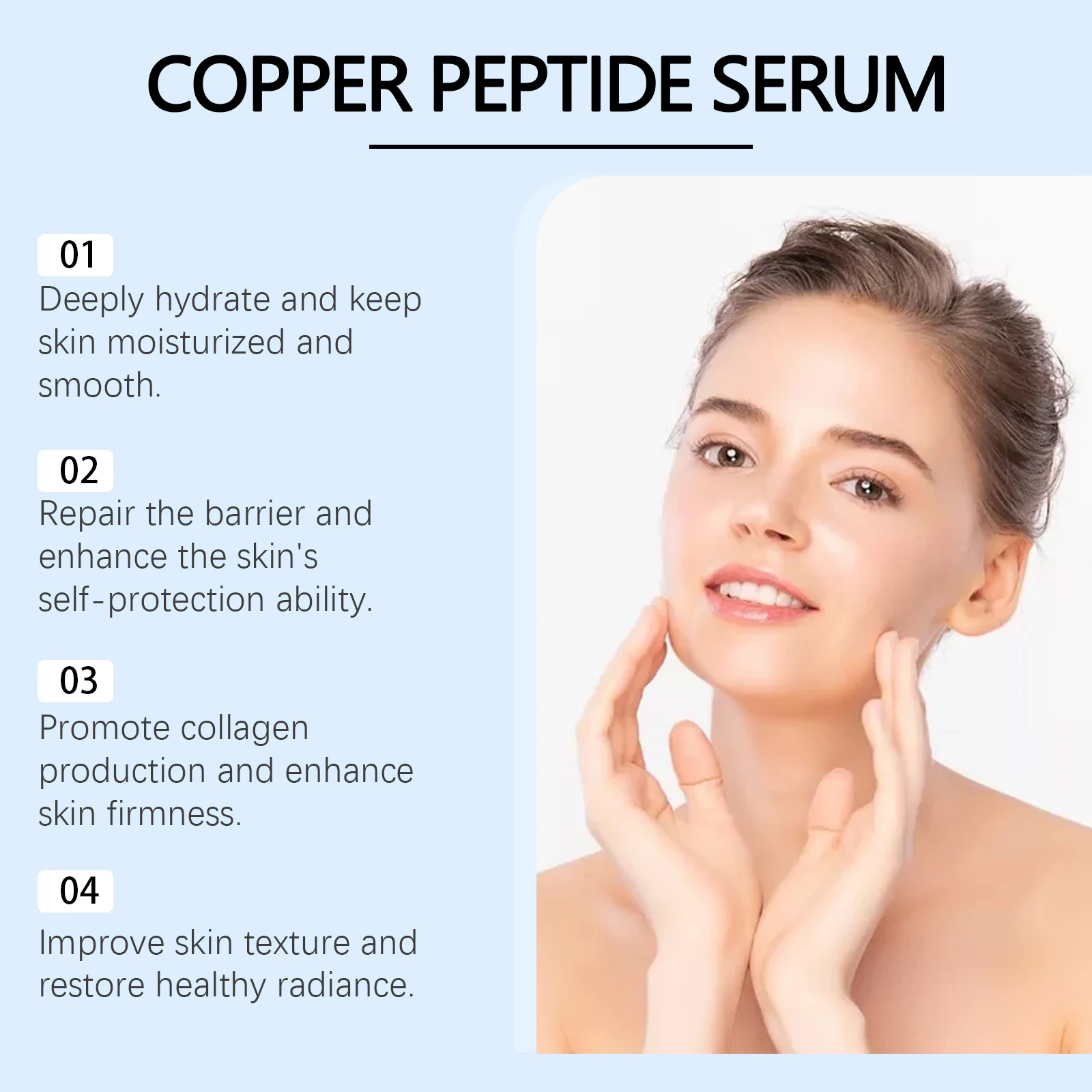 Soro facial com peptídeo de cobre azul, tratamento antienvelhecimento, ajuda a pele firme, hidratação profunda, cuidados suaves, melhora a textura da pele, iluminar