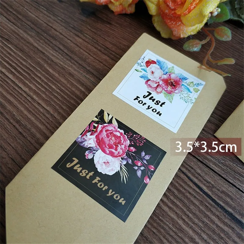 80pcs Rectangle rectangle Flowers Stickers Thank you just for you Sealing Label Stickers Paper Sticker paper Gift Seal