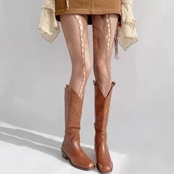 Retro Spicy Girl Tights Carved Two-Sided Irregular Jacquard Lace Mesh Pantyhose Y2K Rose Pure Desire Women Sexy Legs Socks