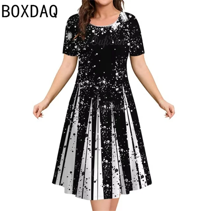 Women Elegant Vintage A-Line Dress Gradient Grid Dot Printed Dress Big Size 3XL Female Summer Short Sleeve O-neck Dress Vestidos