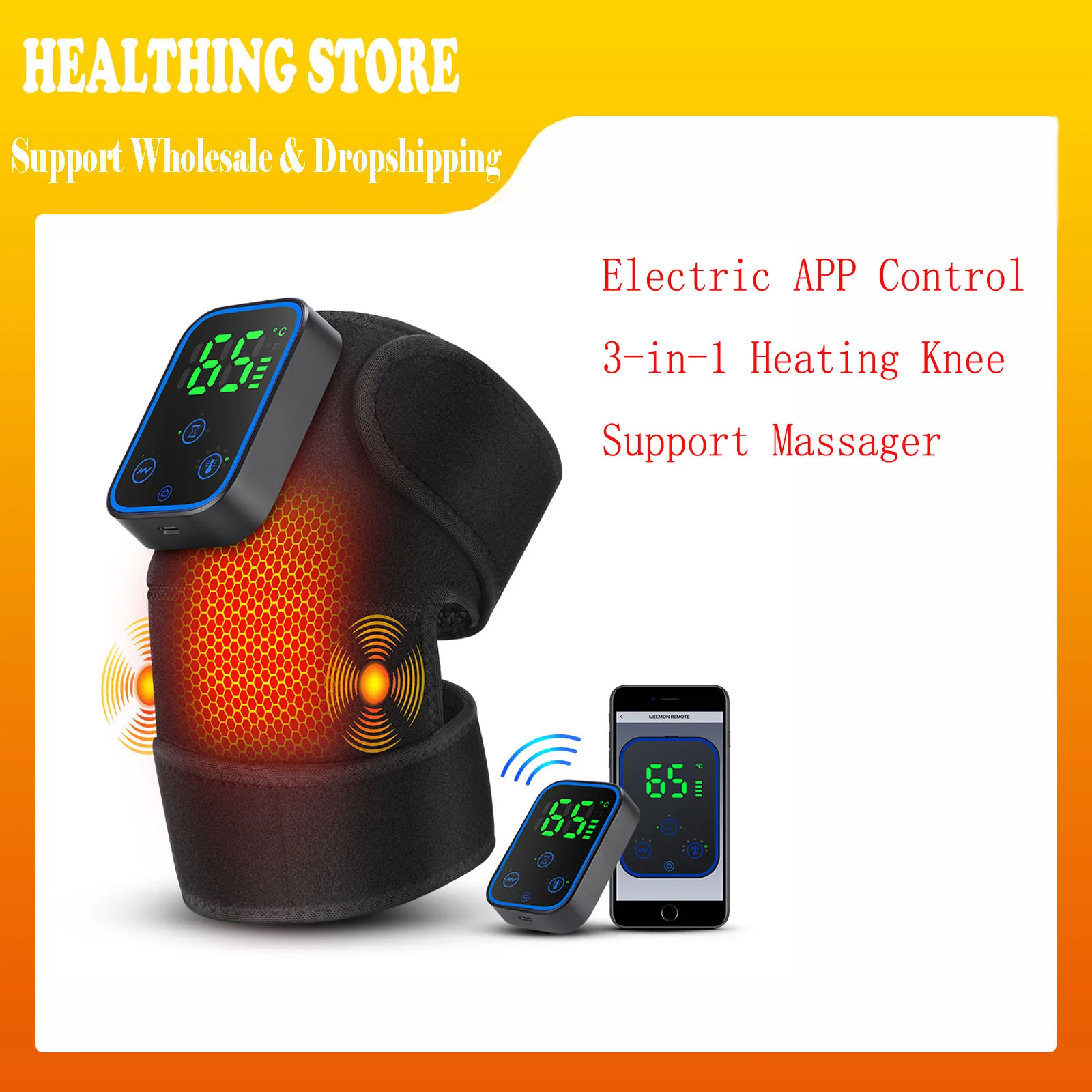 Electric Knee Massager Graphene Heating Vibration 7 Temp Levels 3 Modes 3-in-1 APP & LCD Dual-Control for Knee Shoulder Elbow