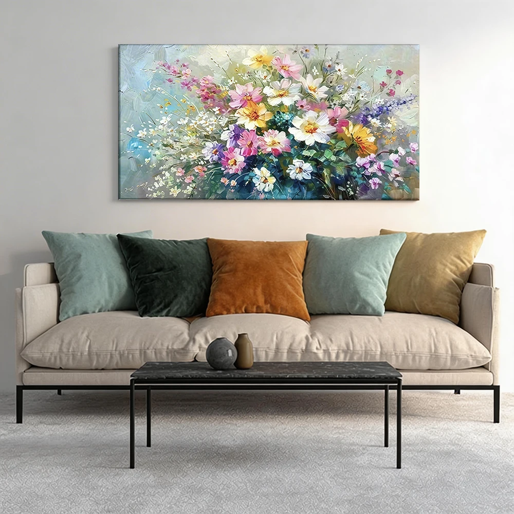 

1pcwooden frame canvas decorative painting Bouquet, multicolored flowers, painting.Corridor, Living Room Decoration