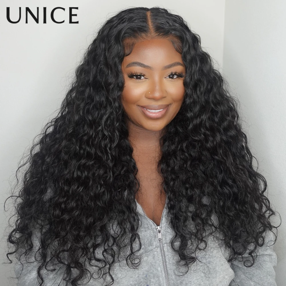 UNice Hair Water Wave Human Hair Wig With Drawstring Pre Cut Pre Bleached 7x5 & 13x4 HD Real Scalp Glueless Wigs 150% Density