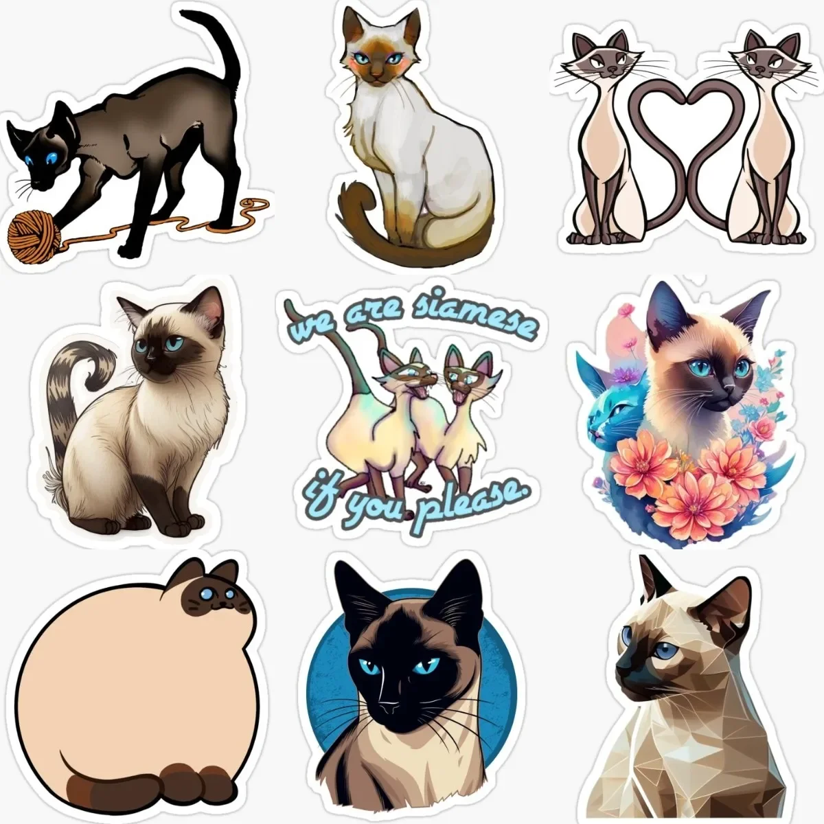 

Cute Siamese Cat Creative Stickers for Decorate Car Van Wall Room Window Truck Bicycle Table Camper Bumper Off-road