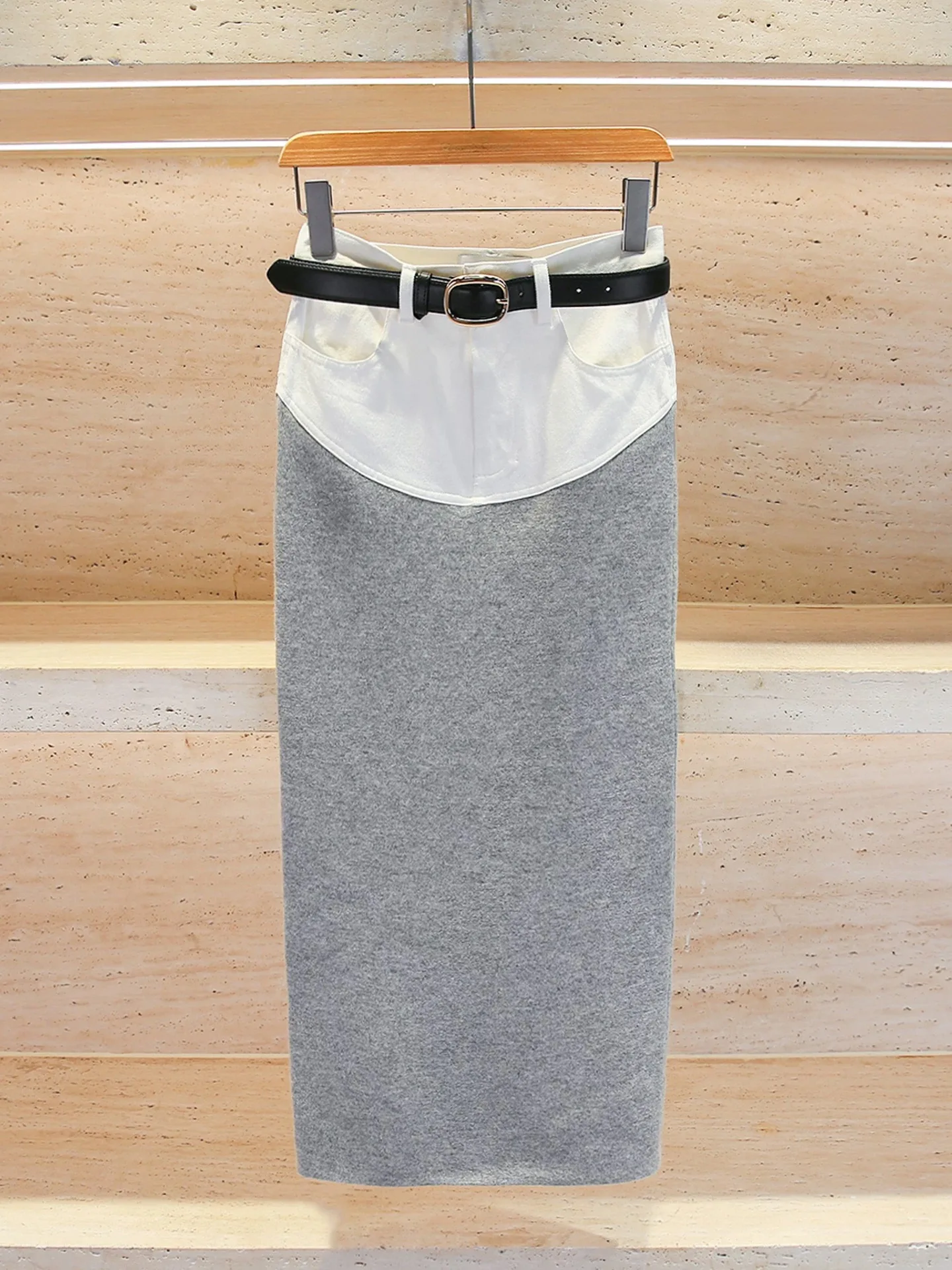 

Denim Patchwork Pencil Knit Skirt Elegant High-Waisted Slim-Fit Long Skirt for Women 2025 Fall New Arrival
