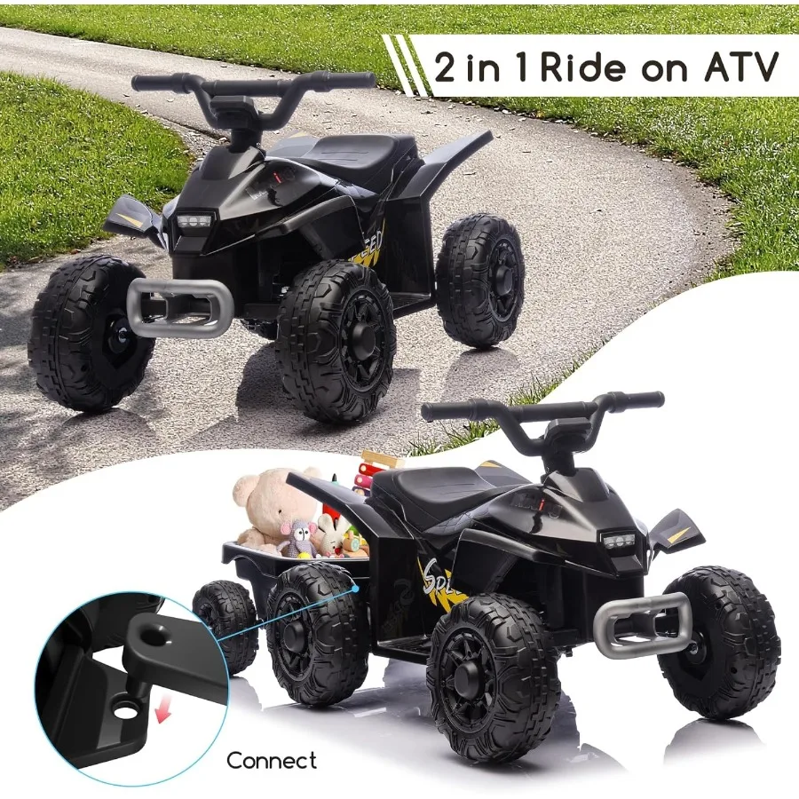 Giocattoli da corsa per bambini, quad ATV per bambini da 6 V con rimorchio per bambini di 3 anni, auto da corsa elettrica con pneumatici resistenti all'usura, musica, per