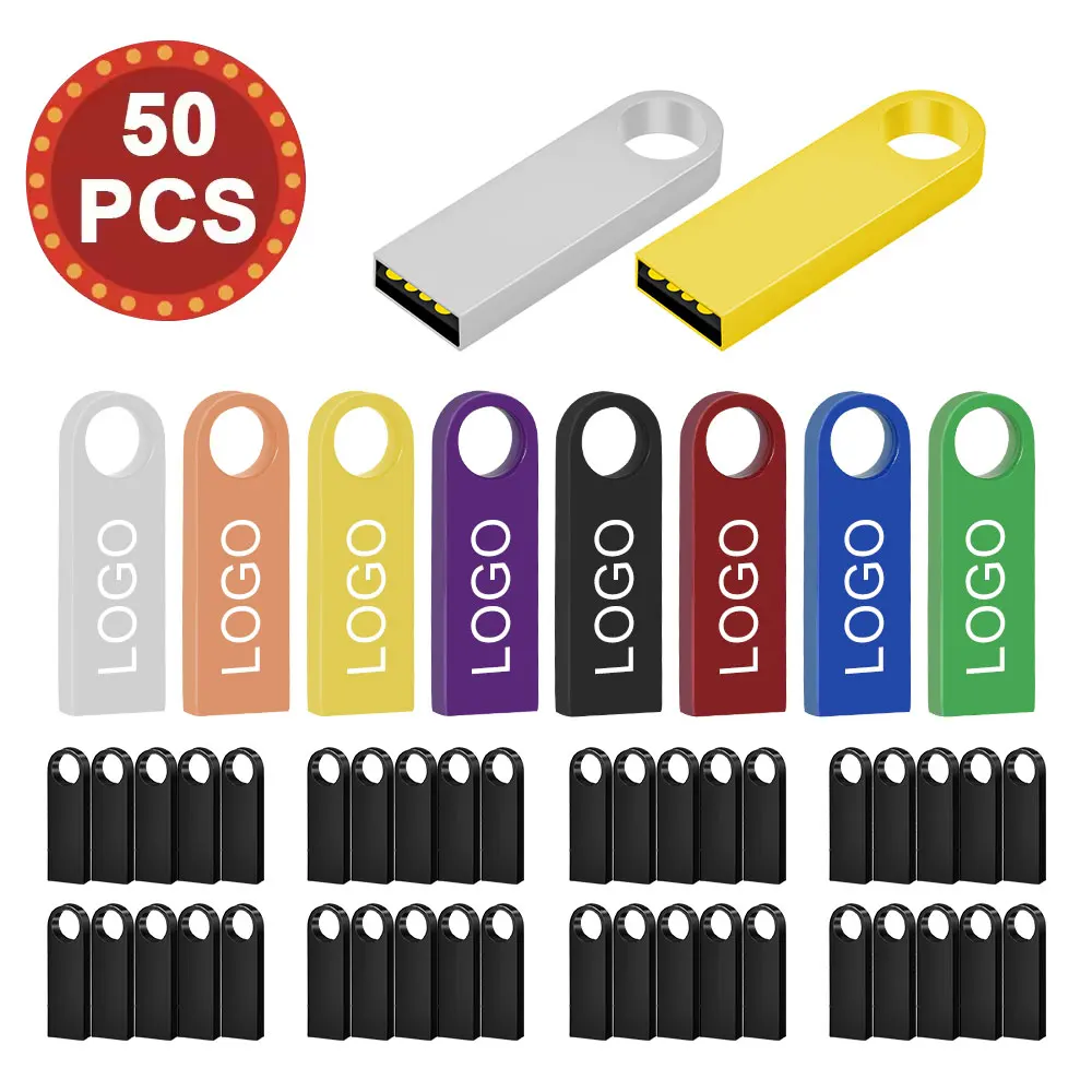 50PCS/LOT Free Custom LOGO USB Flash Drive 4GB 8GB 2.0 High Speed Pen Drive 16GB 32GB 64GB Pendrive Metal Usb Memory Sticks Gift