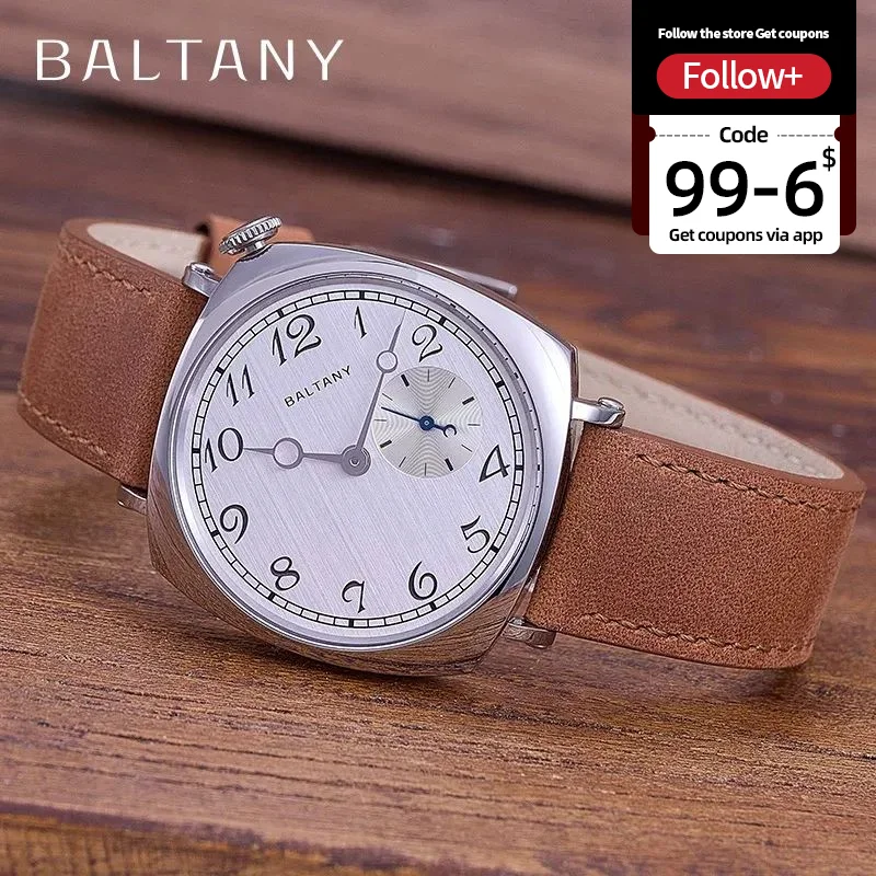 Baltany Reminiscent Quartz Watches Reproduced From VC1921 S4072 38mmDial Heat-treated Blue Hands Square Case  Vintage Wristwatch