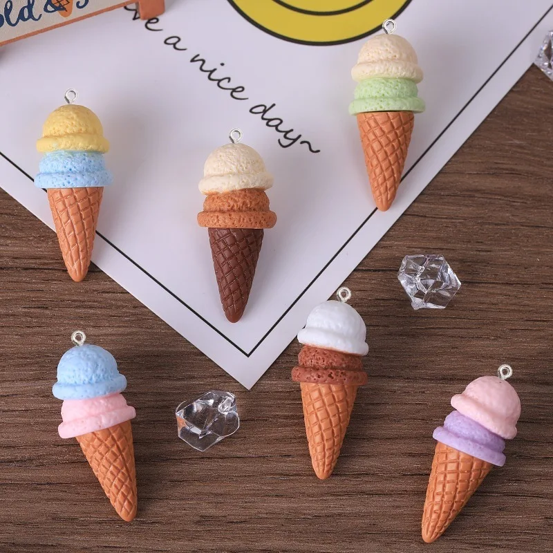 10Pcs Cute 3D Ice Cream Cone Resin Charms Pendants for DIY Jewelry Making Earrings Necklaces Keychains
