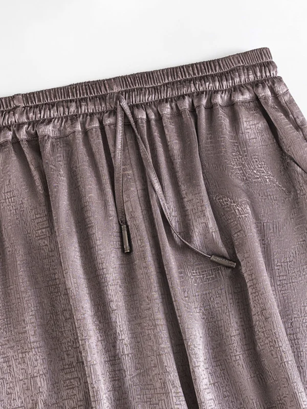 Women's Fashion New 93% Natural Mulberry Silk Jacquard SangBo Stain High Waist Loose Casual Versatile Straight Leg Pants