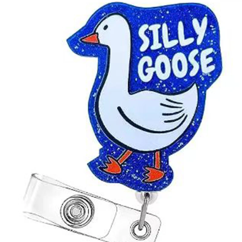 New Glitter Silly Goose Badge Reel Cute Retractable Badge Holder Clip Student Doctor Nurses Day Gift