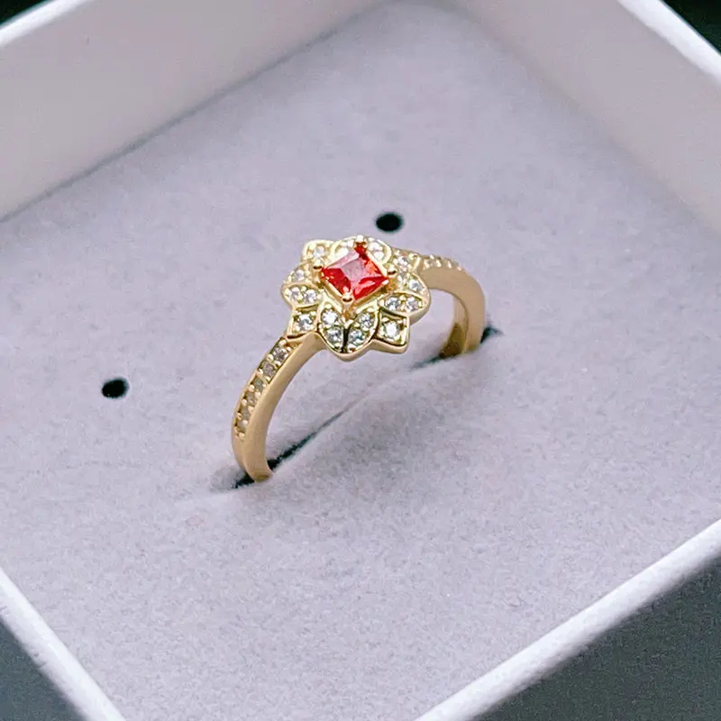 

Natural Red Sapphire Ring 3mm 0.3ct Red Sapphire Silver Ring for Daily Wear 18K Gold Plated Gemstone Jewelry