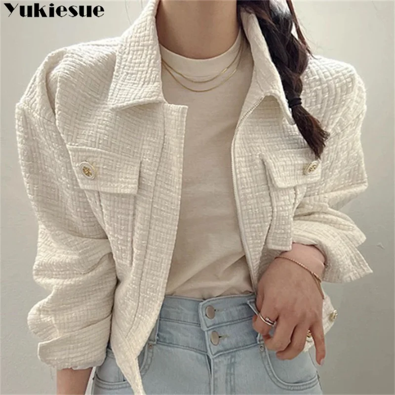 Women Coat 2023 Autumn Winter New Style Korean Edition Fashion Loose Versatile Retro Puff sleeve Lapel Short Cardigan Coat Trend