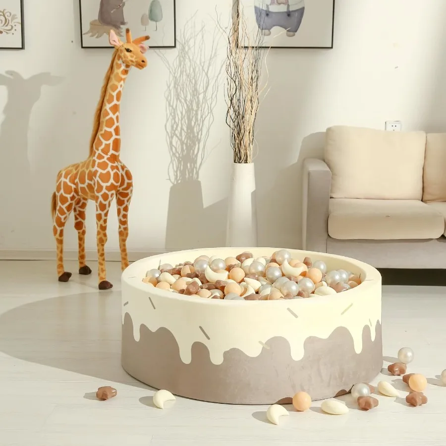 Bällebad, Bälle, Sterne, Mondformen für Kleinkinder, Spielzelt, Baby-Foto-Requisiten für Kinder, Kaffee + Beige, Cremefarben + Perlenfarben, 100 Stück