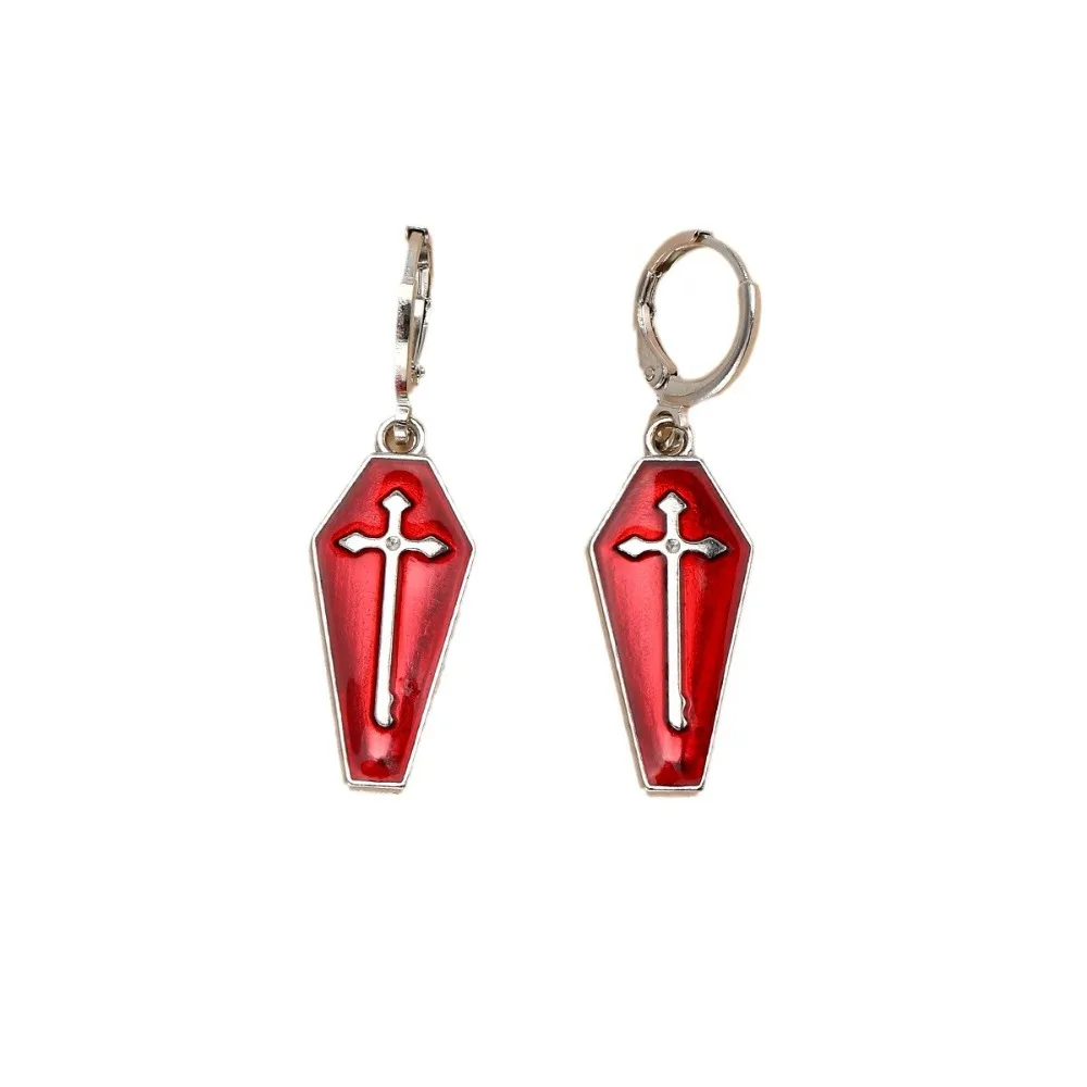 Thinking about Learning Goth Cross Vampire Coffin Earings Halloween Cosplay Gothic Accessories Indie Aesthetic Jewelry