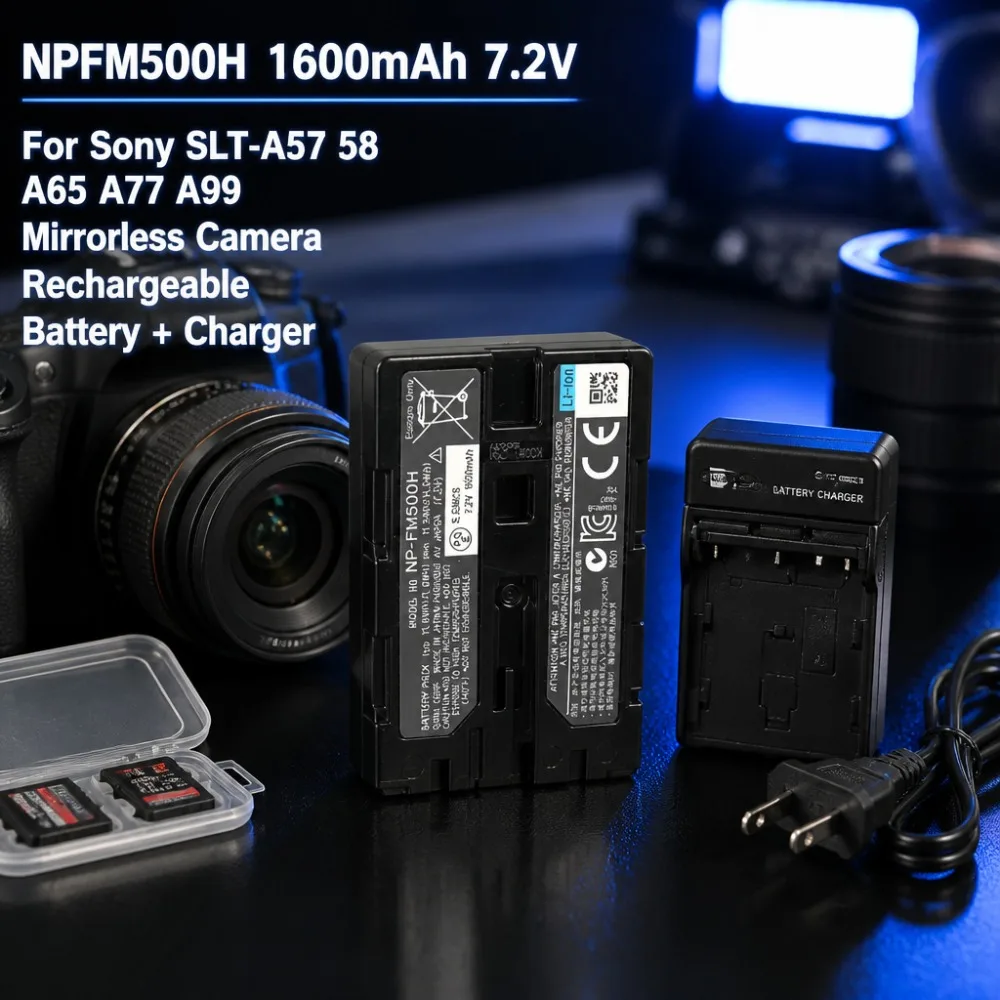 

NP-FM500H 1600mAh 7.2V Camera Battery With Charger Replacement For Sony SLT-A57 A58 A65 A77 A99 Digital Camera