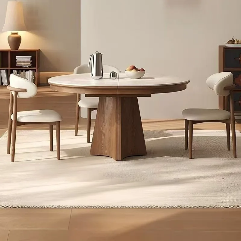 Travertine rock slab multi-functional dining table, invisible foldable dining table light luxury small apartment retractable
