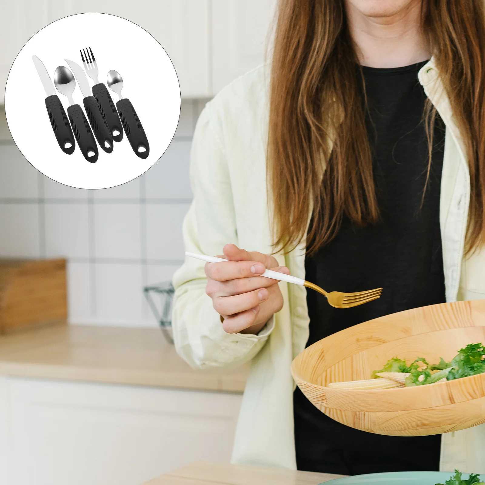 

1Set Anti-Shake Elderly Tableware Portable Adaptive Utensils Non-Slip Handled Disabled Tableware for Convenience and Care