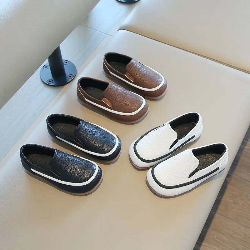

Boys Spring Autumn Leather Beanie Shoes Children Wear Resistant Comfortable Casual Board Shoes Man Versatile Solid Color Loafers