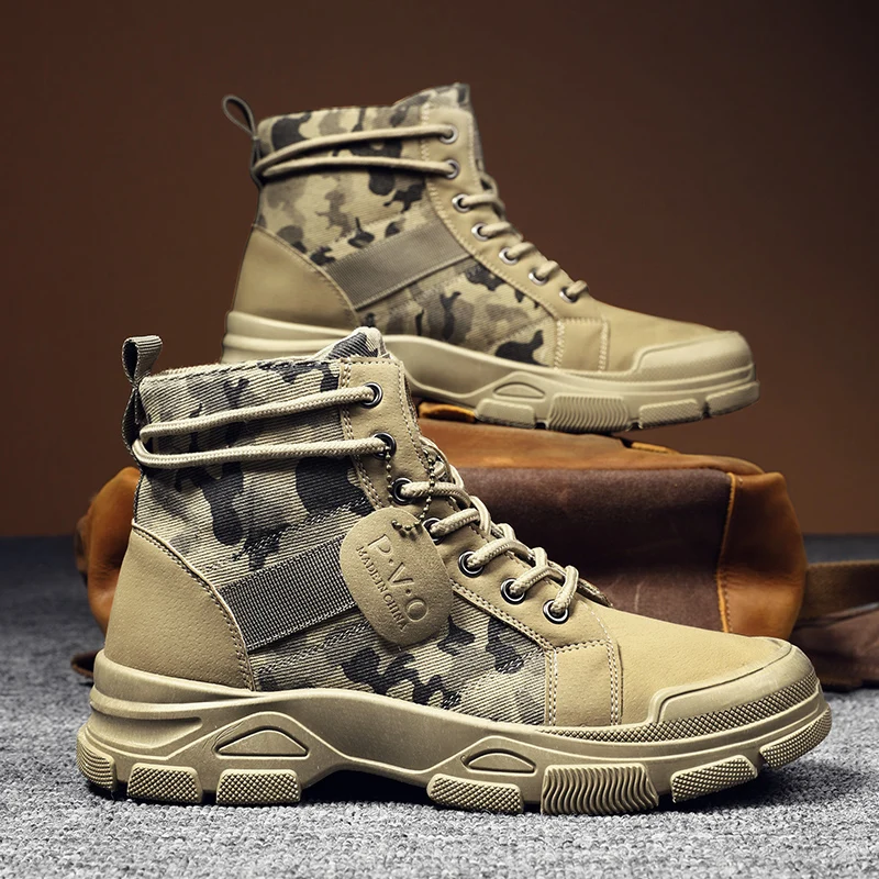 Casual Flats Mens Boot Breathable High-Top Boots for Men Autumn Camouflage Desert Non Slip Work Shoes for Men Zapatillas Hombre