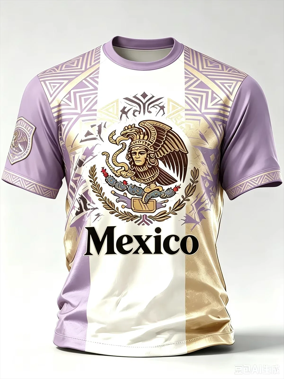 Men's Mexico National Eagle 3D Print T‑Shirt 100% Polyester Aztec Tribal Pattern Short Sleeve Casual Street Summer Sports Tops