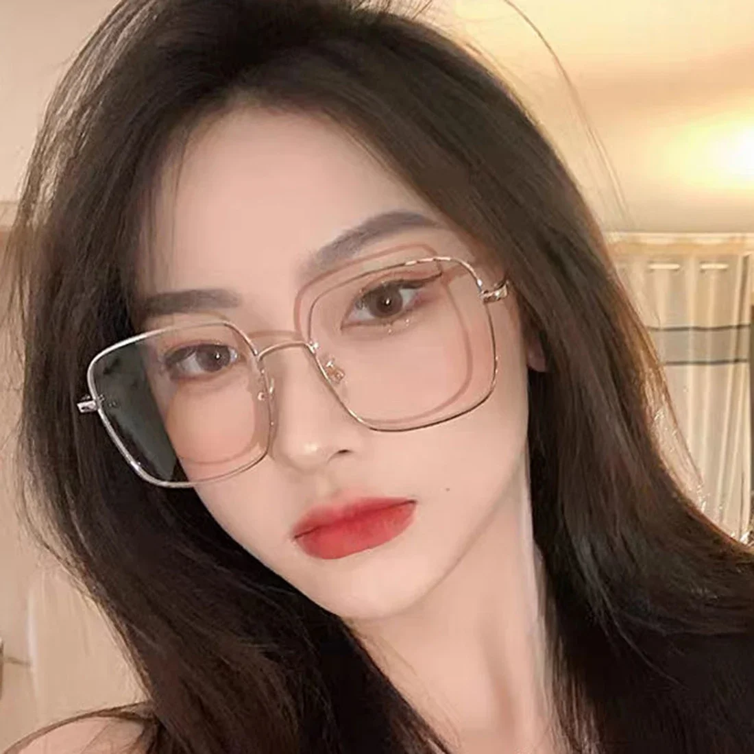 

Vintage Big Square Metal Glitter Frame Glasses Anti Blue Light Women Elegant Fashion Optical Eyewear Eyeglasses