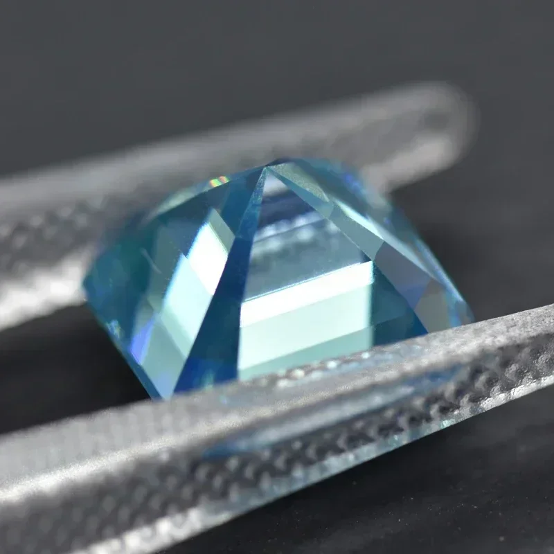 

Moissanite Stone Asscher Cut Aquamarine Color Charms Gemstone DIY Advanced Jewelry Rings Earrings Making with Certificate