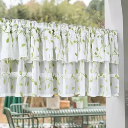 Green Leaf Embroidered Short Curtains Sheer Half Window Panel Gauze Kitchen Living Room Cabinet Decor Tulle Window Drapery