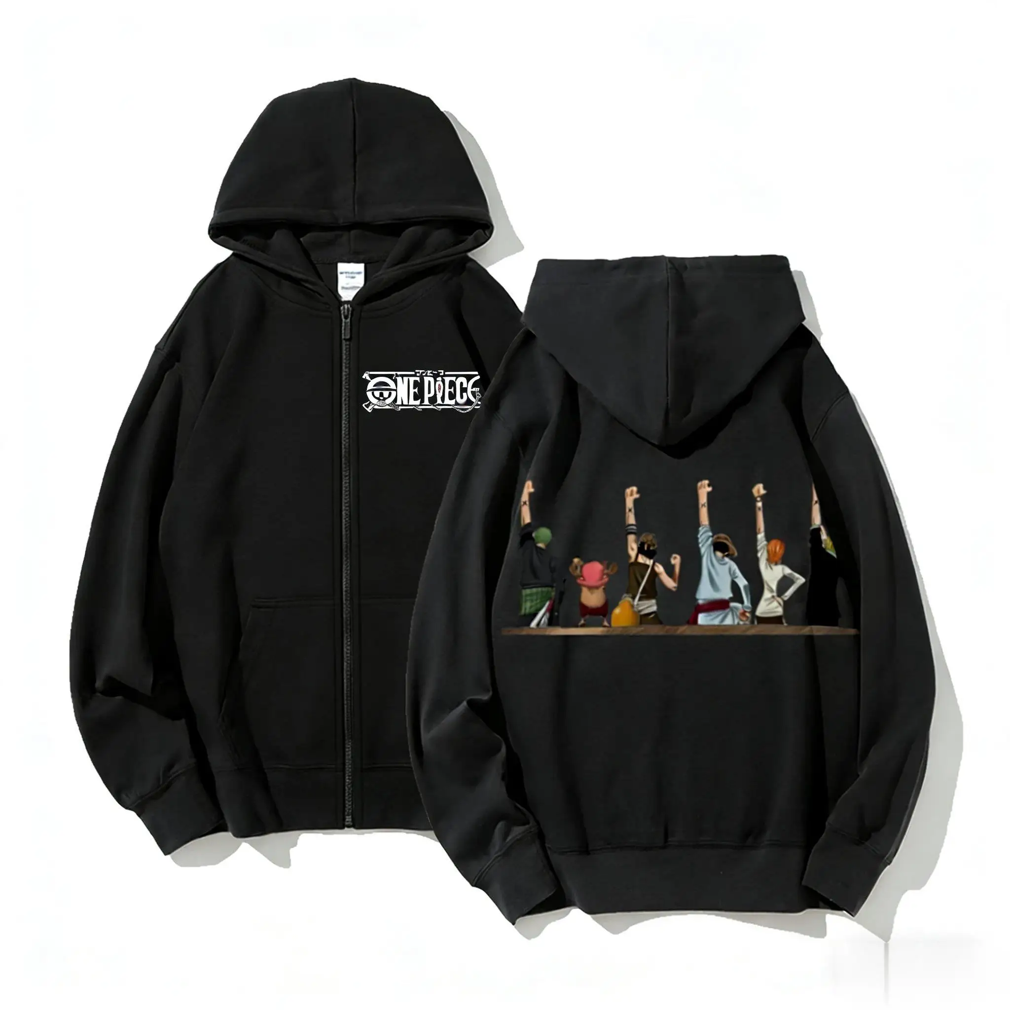 Unisex One Piece Anime Hoodie Men Women Anime Zip Up Sweatshirt 2026 Winter Streetwear Cosplay Casual Jacket Long Sleeve Tops